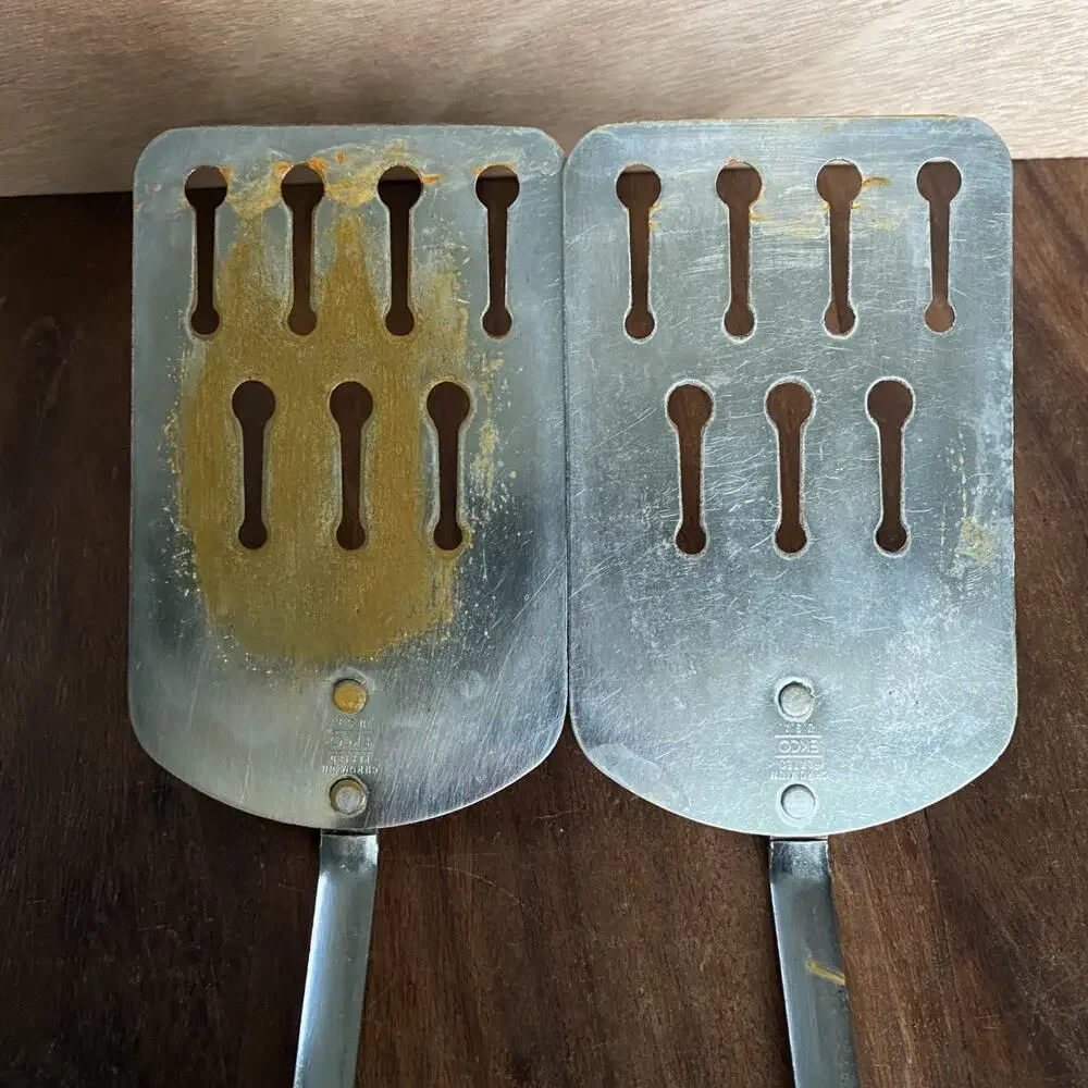 4 Vintage Ekco Chromium Plated Slotted Keyhole Spatula Spoon USA Made *Read*